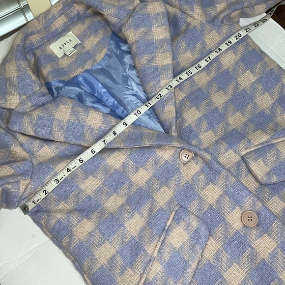 HYFVE coat blazer jacket long line houndstooth 2 button front pockets Trendy L - Picture 11 of 14